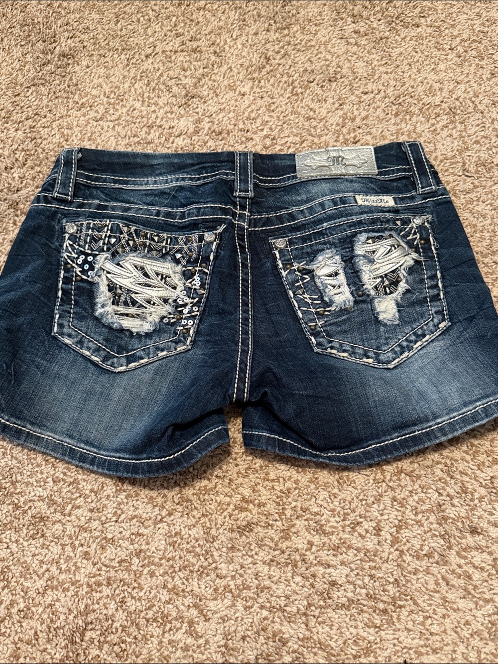 Miss Me Dark Blue Embellished Denim Shorts